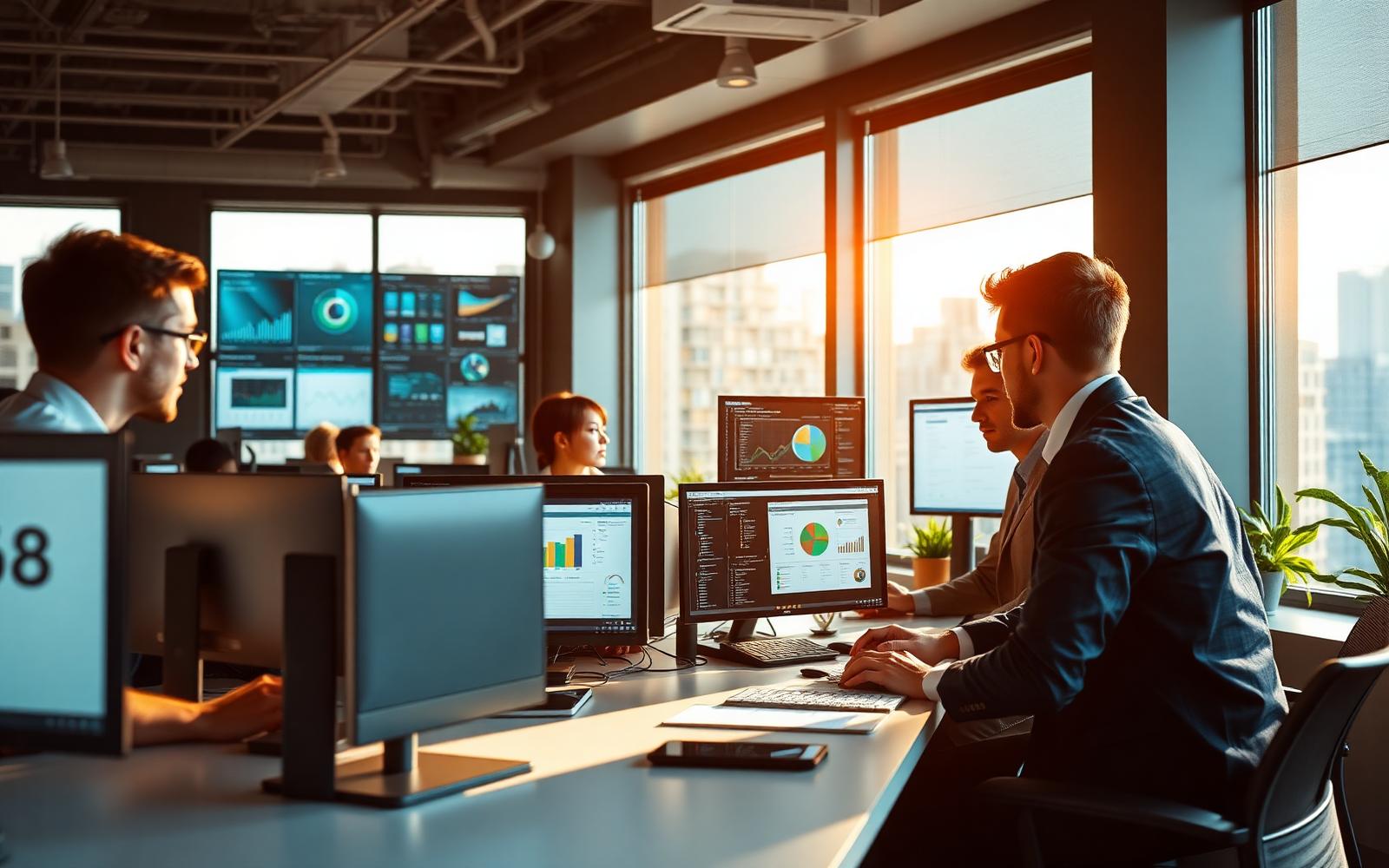 Consultants reviewing dashboards in a modern New Jersey office